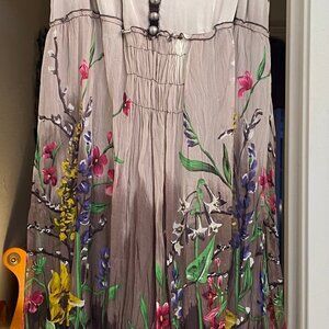 BCBG Max Azria Bohemian Silk Dress with BCBG Max Azria brown crochet shrug